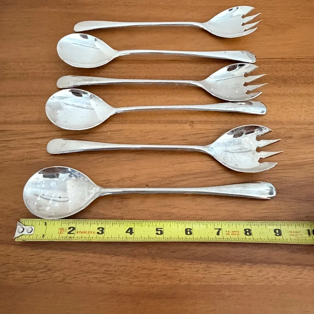 3 Sets Vintage Italy Silver Plate Utensils Salad Serving Fork & Spoon Buffet